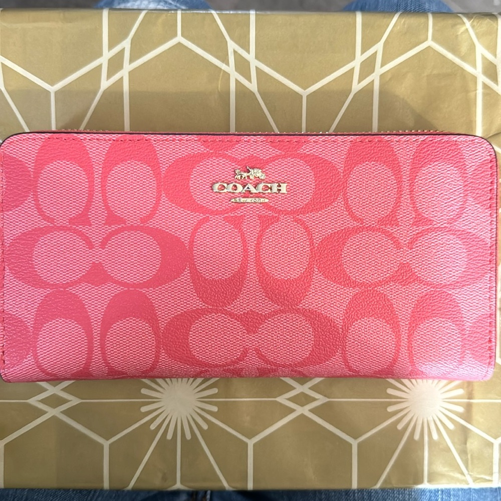 Coach pink zip around wallet
